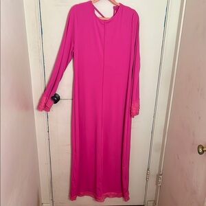 Ruffle sleeves and hem Pink Long Sleeve reversible lace up Dress with flaw